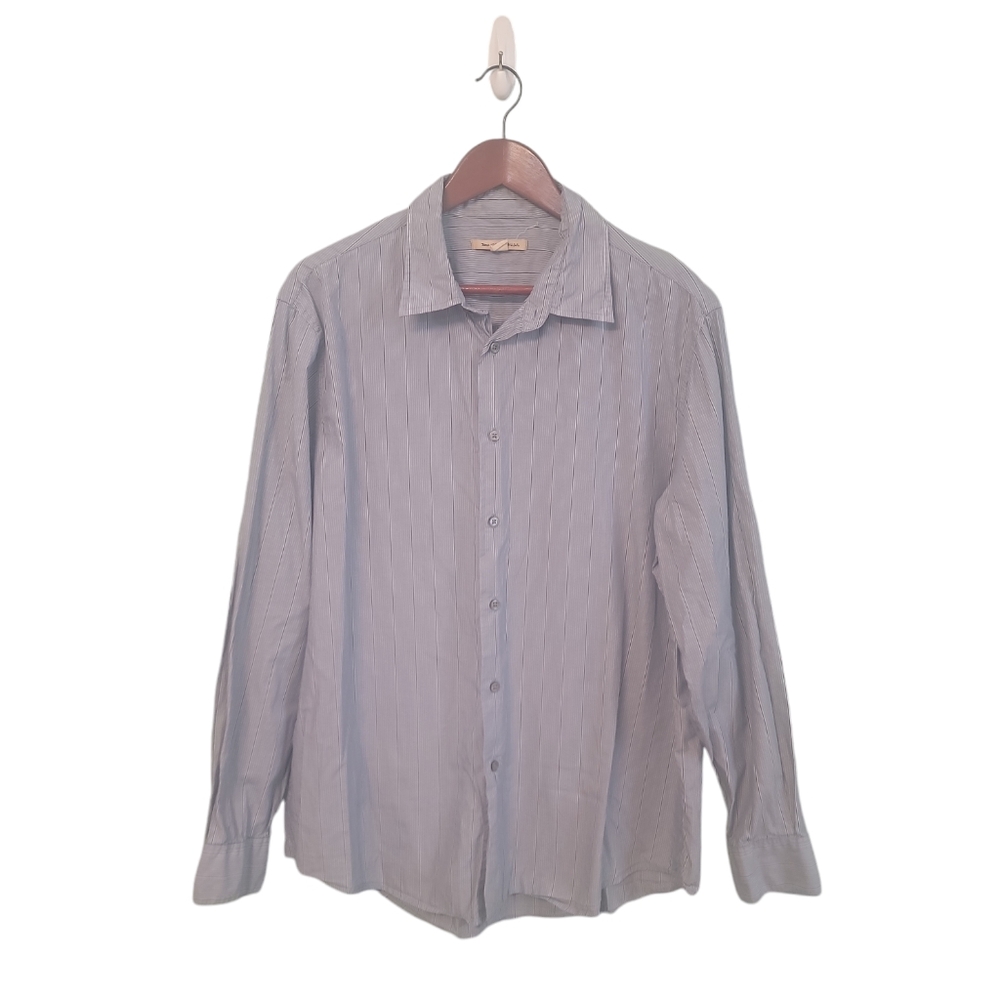 John Varvatos Business Casual Blue Stripe Mens Button Down Size XL